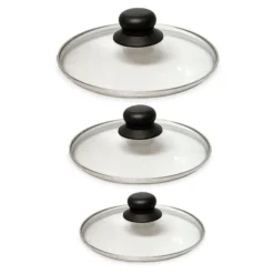 Lot 3 Couvercles En Verre Cerclés Inox 16, 18 Et 20 Cm