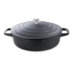 Cocotte Légère Basse Ronde En Fonte D'aluminium 28 Cm 4,1 L Coloris Noir