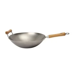 Wok Fond Plat Tôle Acier Blanche 2 Poignées 36 Cm Be A Wok Star