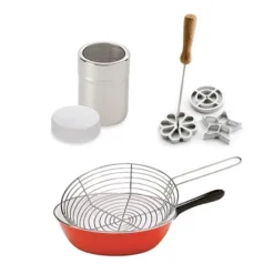 Lot Poêle à Friture + Moules Rosaces + Saupoudreuse